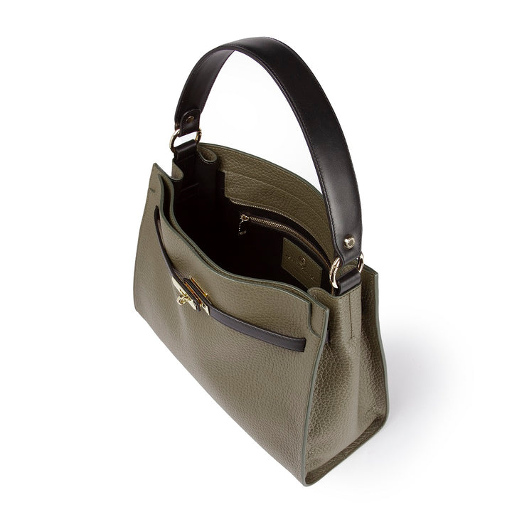 Roberta Gandolfi Frida Satchel in pelle martellata con tracolla logata in tessuto regolabile Qualità Garantita