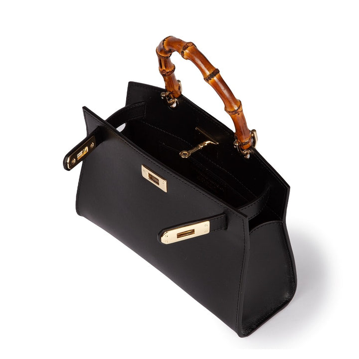 Roberta Gandolfi Lola small borsa in pelle con manico in vero legno di bambù e tracolla staccabile Offerte