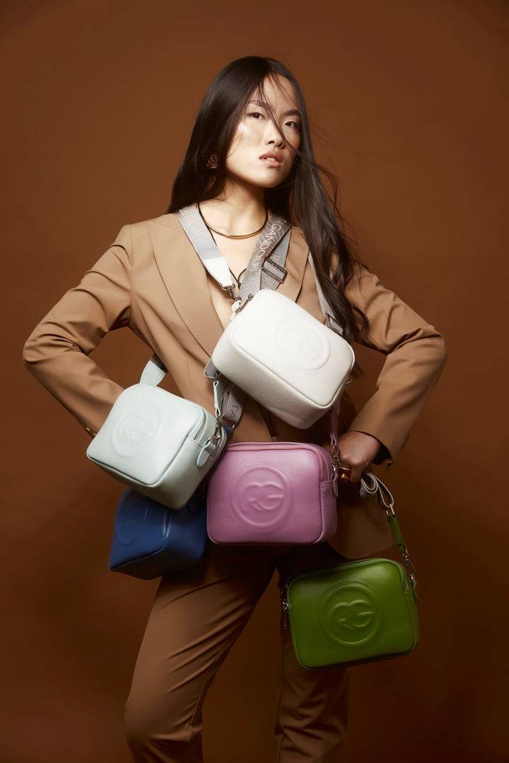 Roberta Gandolfi Roberta Pelle camera e crossbody in pelle con doppio scomparto e tracolla staccabile Vendita Calda