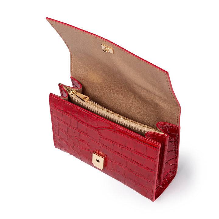 Roberta Gandolfi Nicole cocco compact crossbody borsa in pelle stampa cocco con tramezza interna e tasca esterna con tracolla staccabile e regolabile Vendita Economica