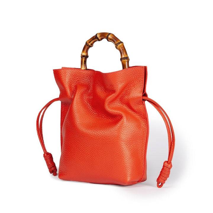 Roberta Gandolfi Silvana small borsa a mano in pelle martellata con manico in vero legno di bambù e tracolla staccabile e regolabile Consegna Veloce