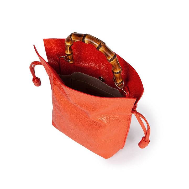 Roberta Gandolfi Silvana small borsa a mano in pelle martellata con manico in vero legno di bambù e tracolla staccabile e regolabile Consegna Veloce