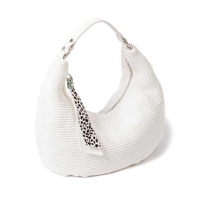Roberta Gandolfi Beatrice Hobo medium in raffia e finiture in pelle con dettaglio animalier e tracolla staccabile Presa