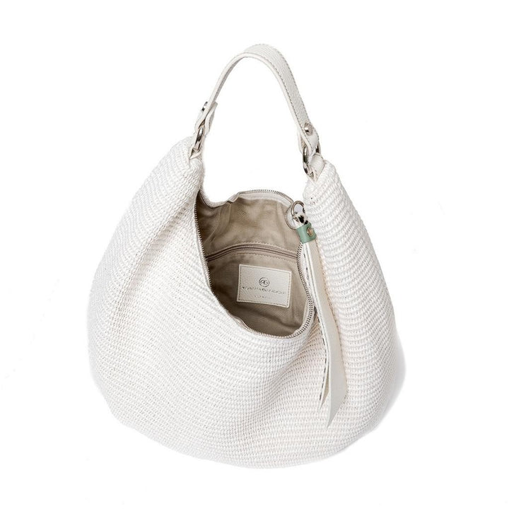 Roberta Gandolfi Beatrice Hobo medium in raffia e finiture in pelle con dettaglio animalier e tracolla staccabile Presa