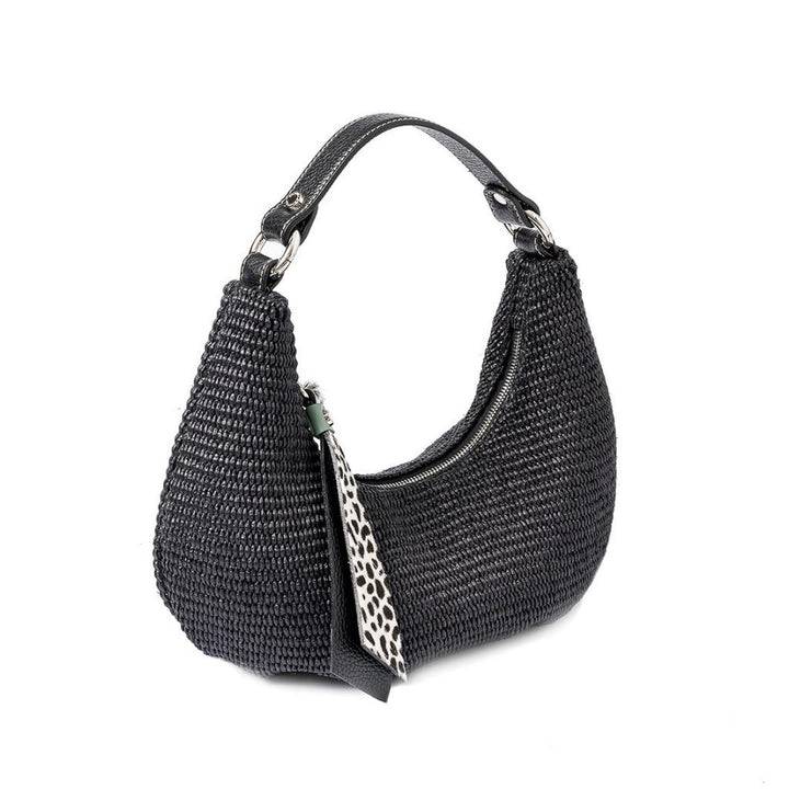 Roberta Gandolfi Beatrice Hobo small in raffia e finiture in pelle con dettaglio animalier e tracolla staccabile Sconto