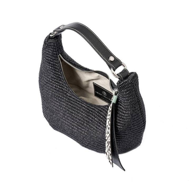 Roberta Gandolfi Beatrice Hobo small in raffia e finiture in pelle con dettaglio animalier e tracolla staccabile Sconto