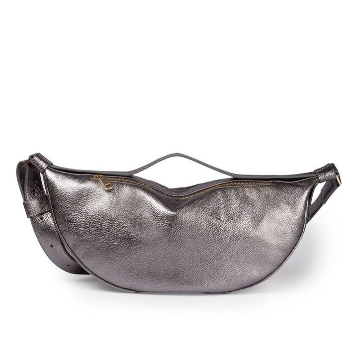 Roberta Gandolfi Micol Banana cross body in vitello martellato metal con tracolla regolabile