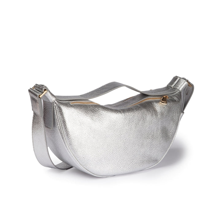 Roberta Gandolfi Micol Banana small cross body in vitello martellato metal con tracolla regolabile Nuova