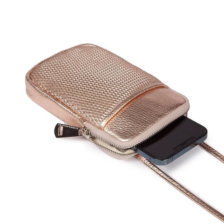 Roberta Gandolfi Yuma Phone holder in pelle di vitello con tracolla staccabile e regolabile e tasca esterna In Linea