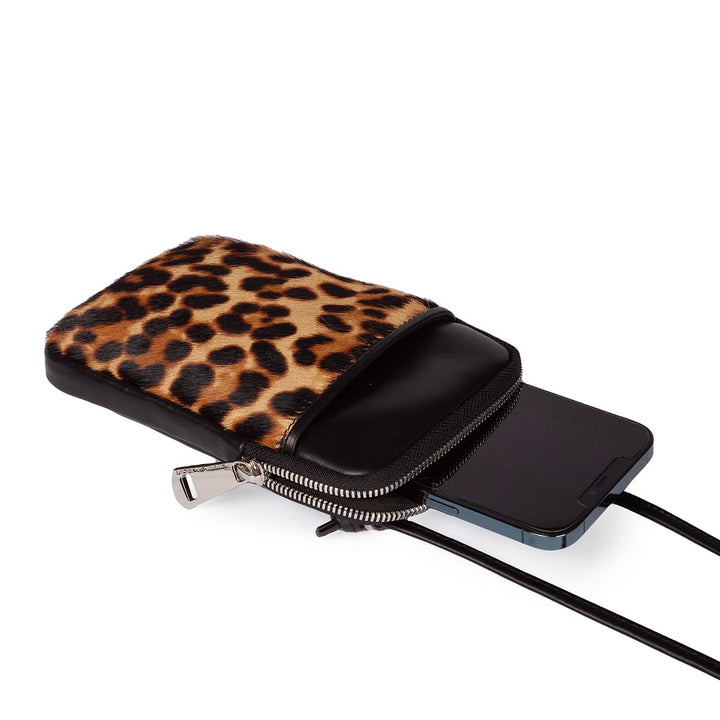 Roberta Gandolfi Phone holder pony stampa animalier e pelle di vitello con tracolla staccabile e regolabile Promozione Limitata