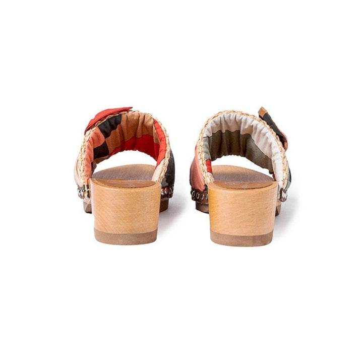 Roberta Gandolfi Lola Sixty sandali in legno con rafia e pelle di vitello con fiocco stampa sixty Nuovi prodotti