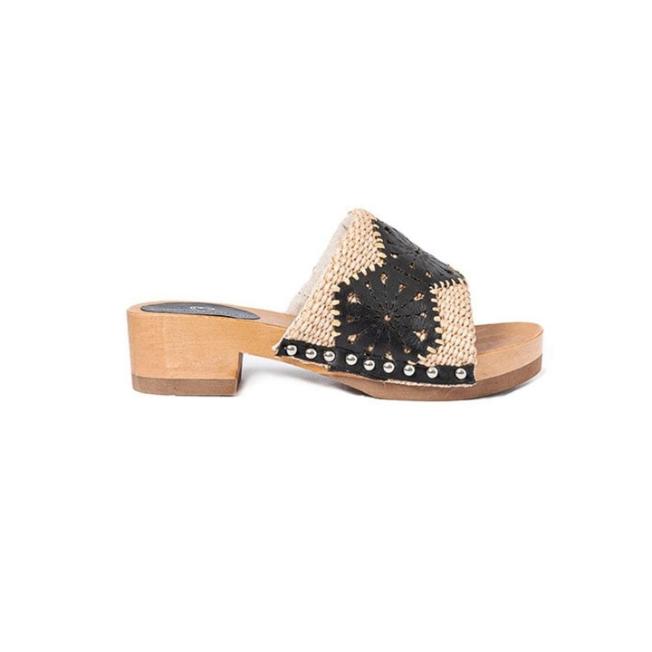 Roberta Gandolfi Sandalo Giulia platform in legno e tomaia in rafia e pelle di vitello laserata con disegno pizzo geometrico Online