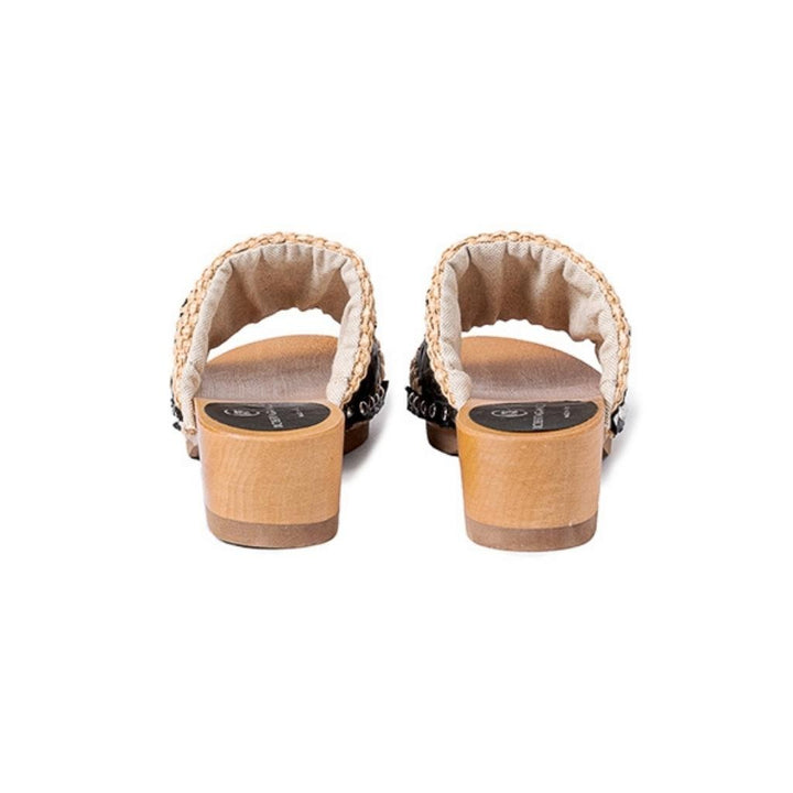 Roberta Gandolfi Sandalo Giulia platform in legno e tomaia in rafia e pelle di vitello laserata con disegno pizzo geometrico Online