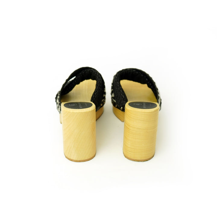 Roberta Gandolfi Diva Zebra sandali in legno incrociato con platform in rafia e pony stampa animalier In Vendita