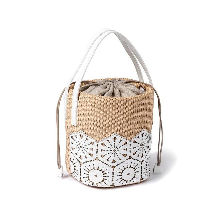Roberta Gandolfi Giulia Bucket in rafia e pelle il pannello tagliato al laser è interamente cucito a mano con tracolla staccabile I Più Venduti