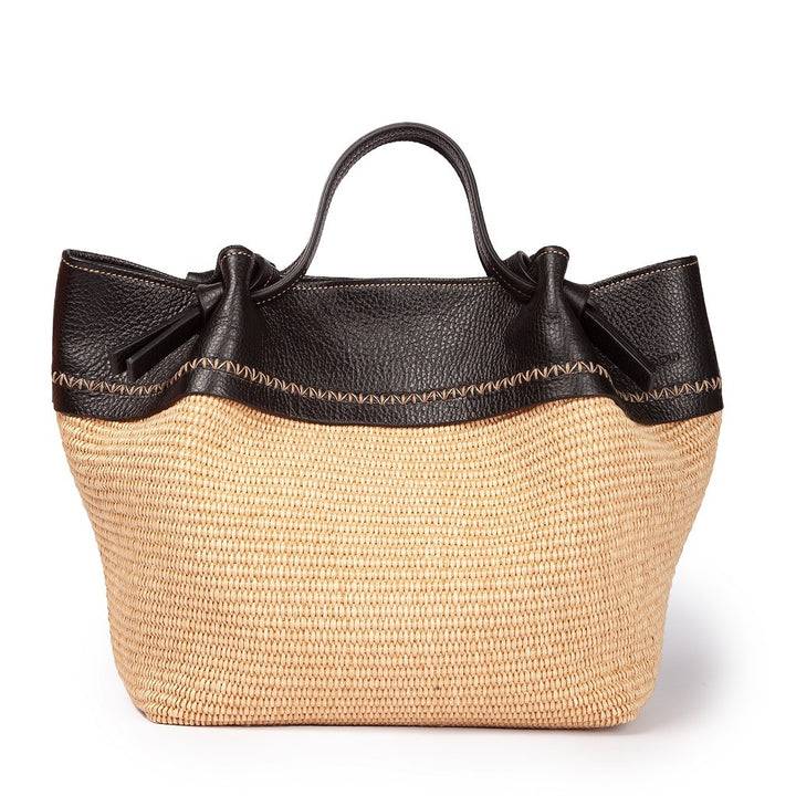 Roberta Gandolfi Ambra large borsa a mano o shopping in rafia e pelle martellata
