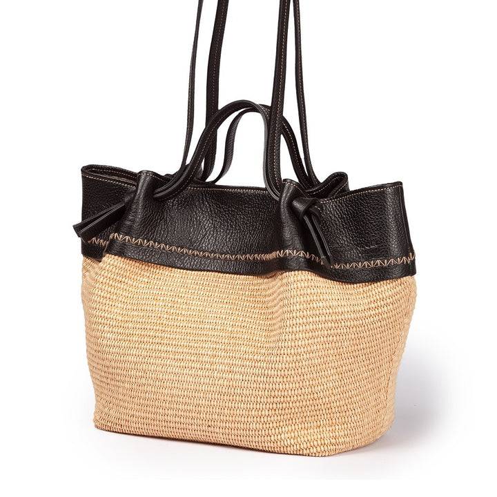 Roberta Gandolfi Ambra large borsa a mano o shopping in rafia e pelle martellata Nuovo