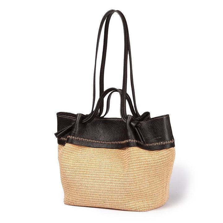 Roberta Gandolfi Ambra large borsa a mano o shopping in rafia e pelle martellata Nuovo