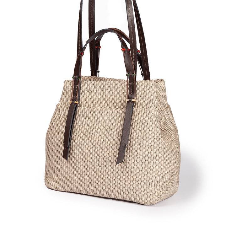 Roberta Gandolfi Fernanda Tote in rafia con finiture in pelle di vitello a doppia portabilità mano o shopping Qualità