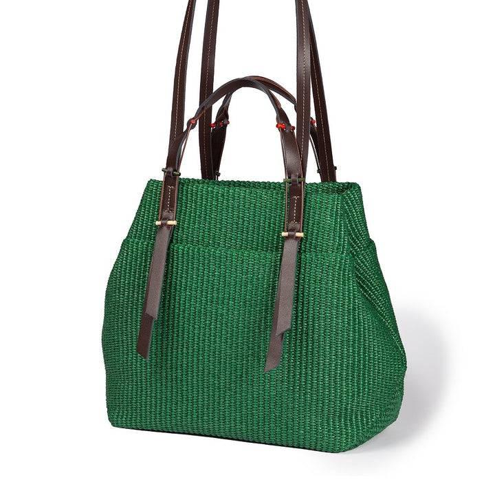 Roberta Gandolfi Fernanda Tote in rafia con finiture in pelle di vitello a doppia portabilità mano o shopping Vendita