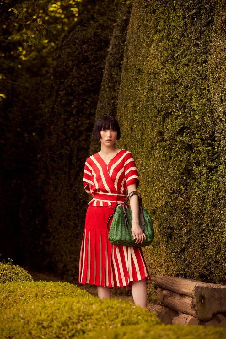 Roberta Gandolfi Fernanda Tote in rafia con finiture in pelle di vitello a doppia portabilità mano o shopping Vendita