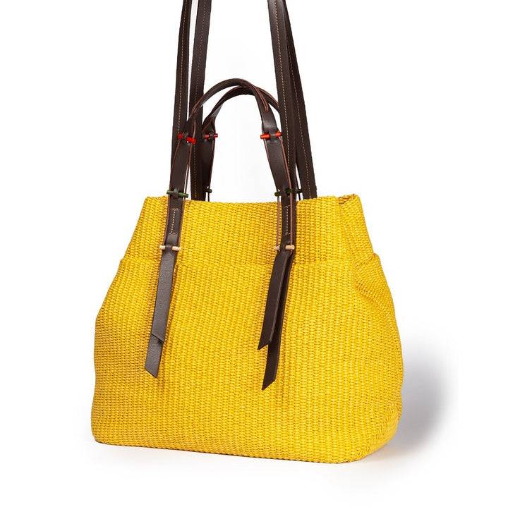 Roberta Gandolfi Fernanda Tote in rafia con finiture in pelle di vitello a doppia portabilità mano o shopping Spedizione Gratuita
