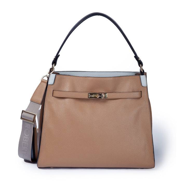 Roberta Gandolfi Frida Satchel in pelle martellata con tracolla logata in tessuto regolabile