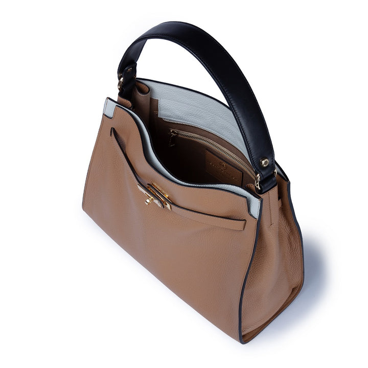 Roberta Gandolfi Frida Satchel in pelle martellata con tracolla logata in tessuto regolabile Shopping Online
