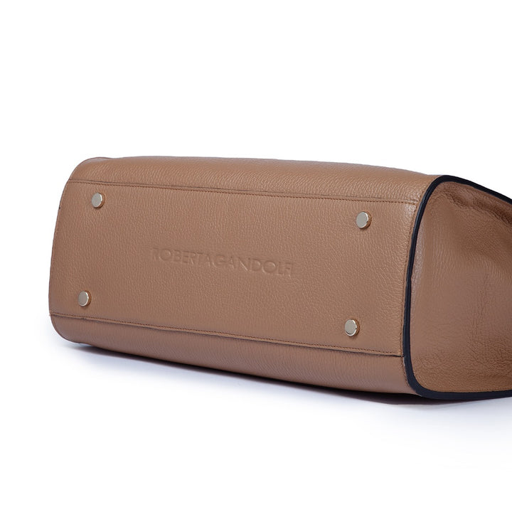 Roberta Gandolfi Frida Satchel in pelle martellata con tracolla logata in tessuto regolabile Shopping Online
