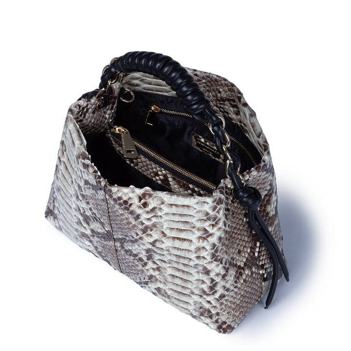 Roberta Gandolfi Amina Pitone small borsa a mano in pitone con finiture in pelle manico tubolare fasciato e tracolla staccabile Nuova