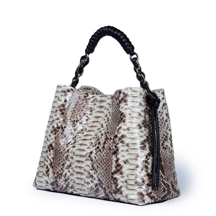 Roberta Gandolfi Amina Pitone large borsa a mano in pitone e finiture in pelle di vitello con manico tubolare fasciato e tracolla staccabile Moda