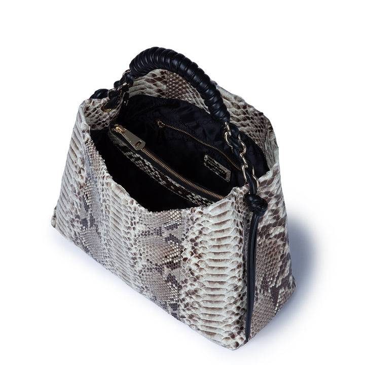 Roberta Gandolfi Amina Pitone large borsa a mano in pitone e finiture in pelle di vitello con manico tubolare fasciato e tracolla staccabile Moda