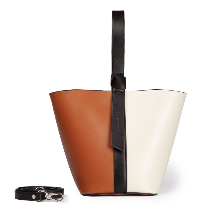 Roberta Gandolfi Cinzia Bucket small in pelle bicolor con tracolla staccabile