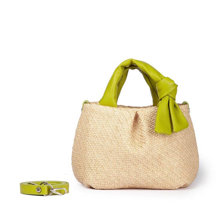 Roberta Gandolfi Matilde Handbag in rafia e pelle con tracolla staccabile