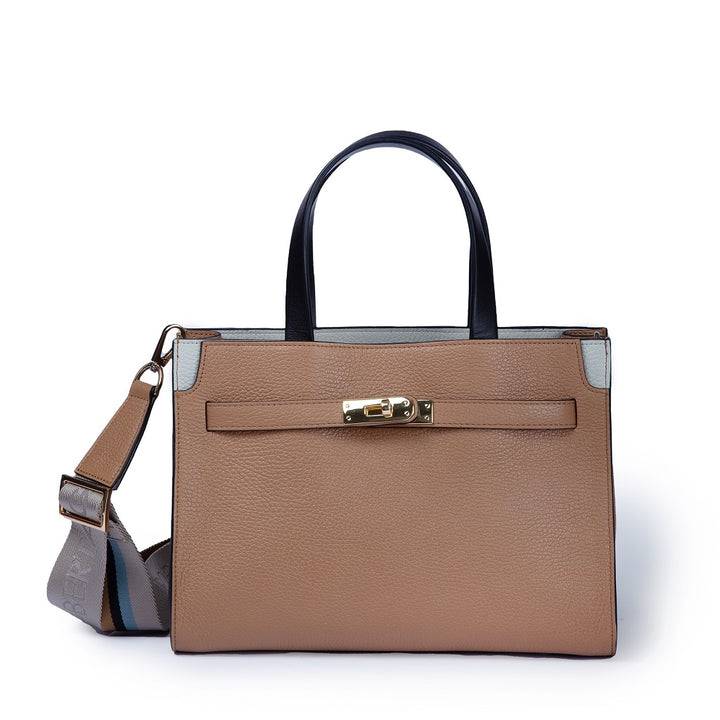 Roberta Gandolfi Frida Handbag in pelle martellata con tracolla logata in tessuto regolabile
