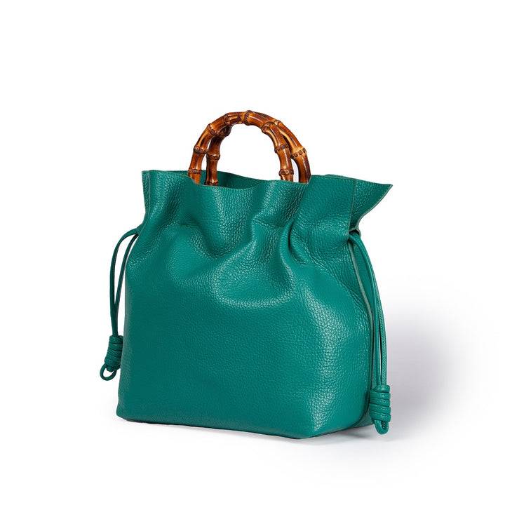 Roberta Gandolfi Silvana medium borsa a mano in pelle martellata con manico in vero legno di bambù e tracolla staccabile Ultimo giorno