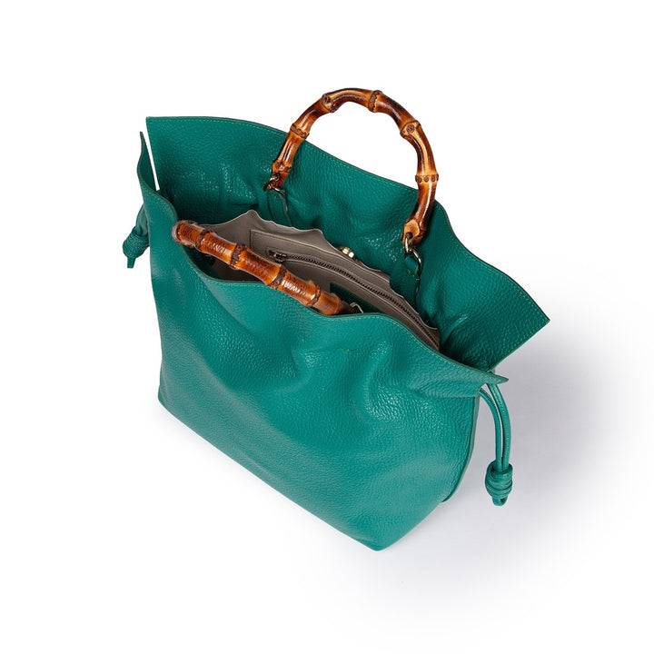 Roberta Gandolfi Silvana medium borsa a mano in pelle martellata con manico in vero legno di bambù e tracolla staccabile Ultimo giorno