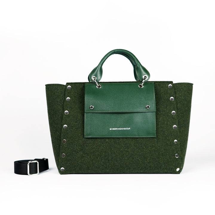 Roberta Gandolfi Rachele Large handbag borsa a mano in tessuto di lana riciclata e finitura in pelle con tasca staccabile Promozione temporanea