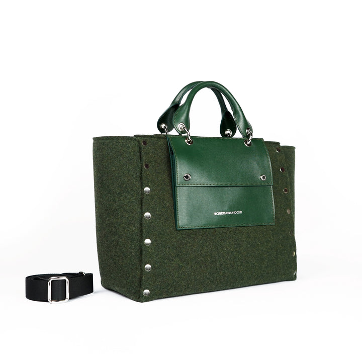 Roberta Gandolfi Rachele Large handbag borsa a mano in tessuto di lana riciclata e finitura in pelle con tasca staccabile Promozione temporanea