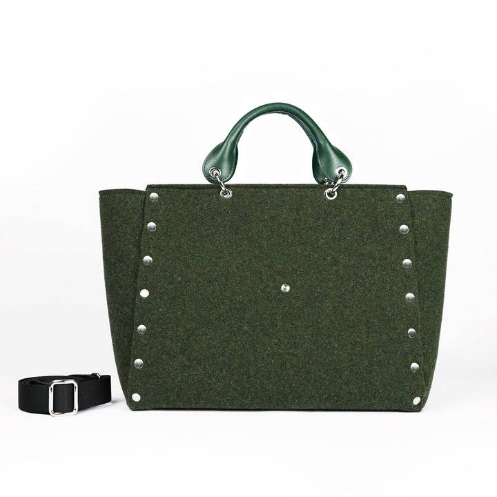 Roberta Gandolfi Rachele Large handbag borsa a mano in tessuto di lana riciclata e finitura in pelle con tasca staccabile Promozione temporanea