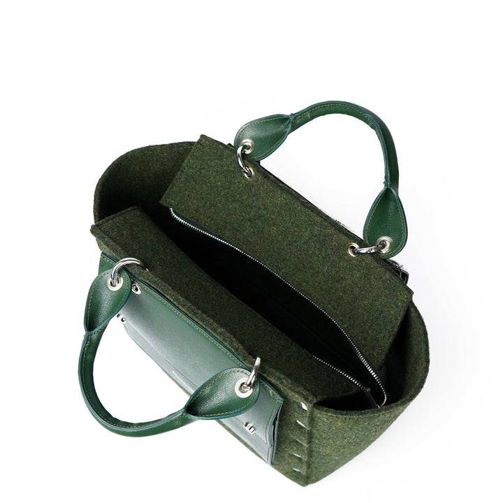 Roberta Gandolfi Rachele Large handbag borsa a mano in tessuto di lana riciclata e finitura in pelle con tasca staccabile Promozione temporanea