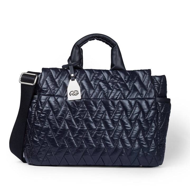 Roberta Gandolfi Noemi Large borsa a mano in tessuto antigoccia con finiture in pelle e tracolla staccabile