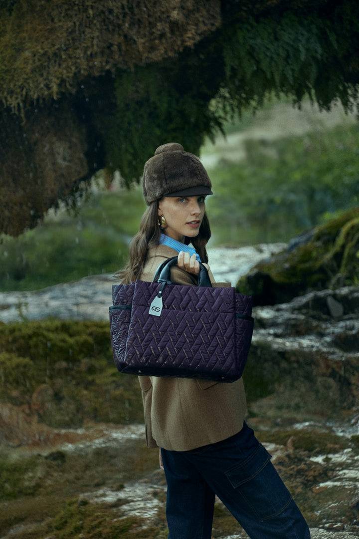 Roberta Gandolfi Noemi Large borsa a mano in tessuto antigoccia con finiture in pelle e tracolla staccabile Promozione Limitata