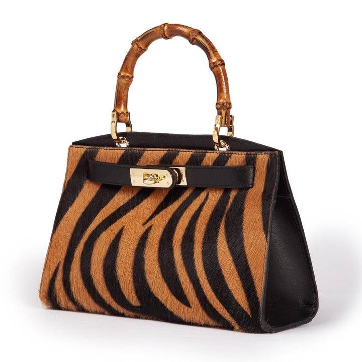Roberta Gandolfi Lola Pony small borsa in pelle stampa animalier con manico in vero legno di bambù e tracolla staccabile Shopping Online