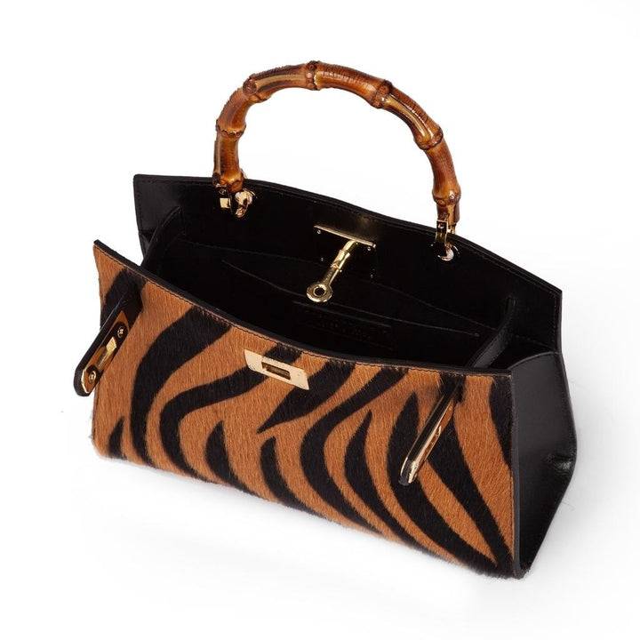 Roberta Gandolfi Lola Pony small borsa in pelle stampa animalier con manico in vero legno di bambù e tracolla staccabile Shopping Online