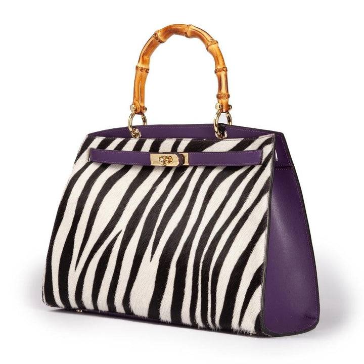 Roberta Gandolfi Lola Pony Large borsa in pelle stampa animalier con manico in vero legno di bambù e tracolla staccabile Prezzo Ridotto