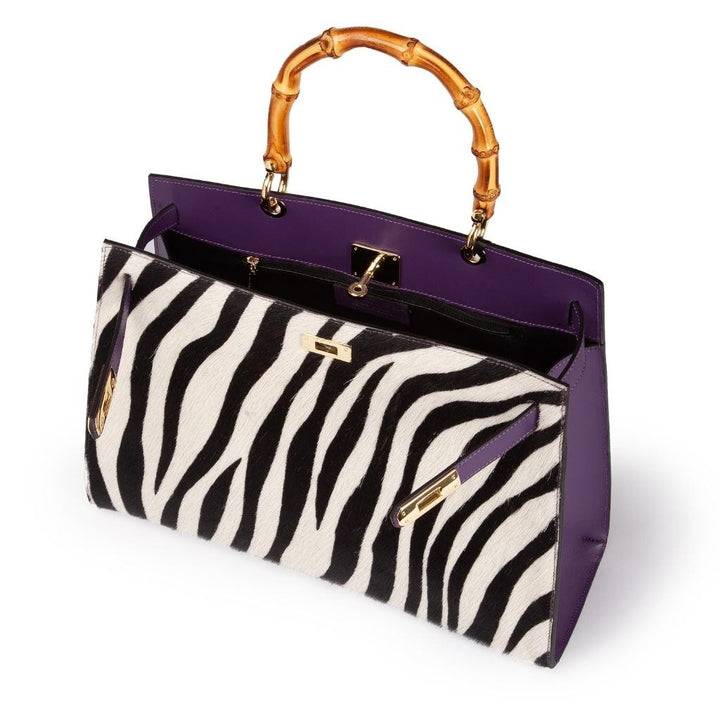 Roberta Gandolfi Lola Pony Large borsa in pelle stampa animalier con manico in vero legno di bambù e tracolla staccabile Prezzo Ridotto