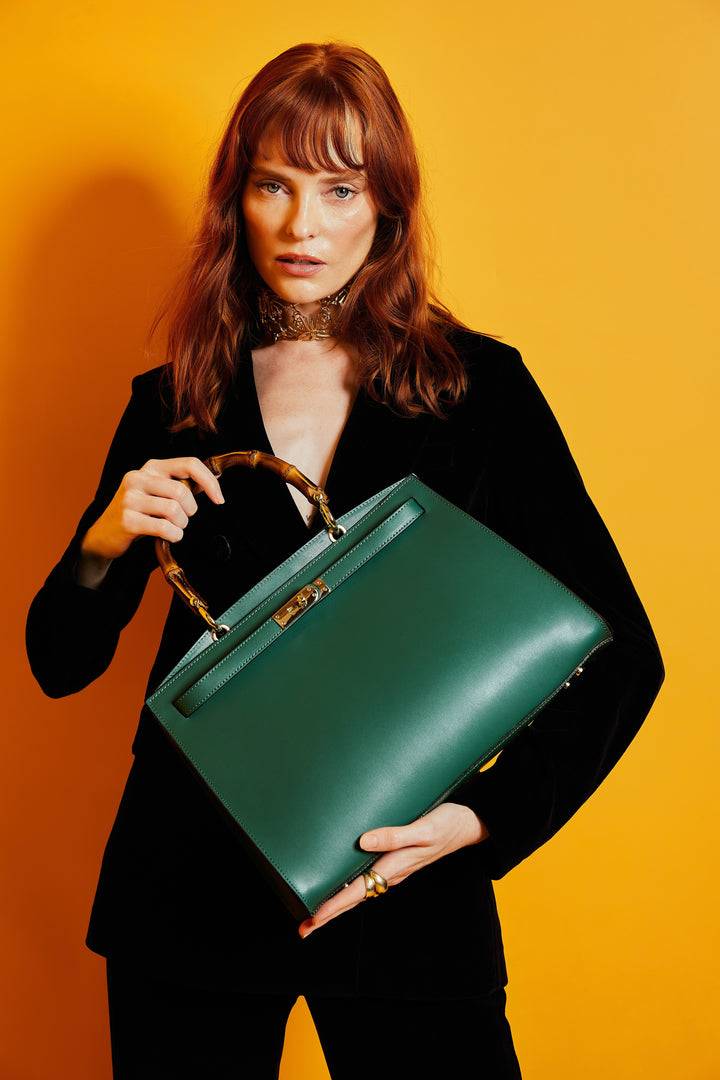 Roberta Gandolfi Lola Pony Large borsa in pelle stampa animalier con manico in vero legno di bambù e tracolla staccabile Prezzo Ridotto