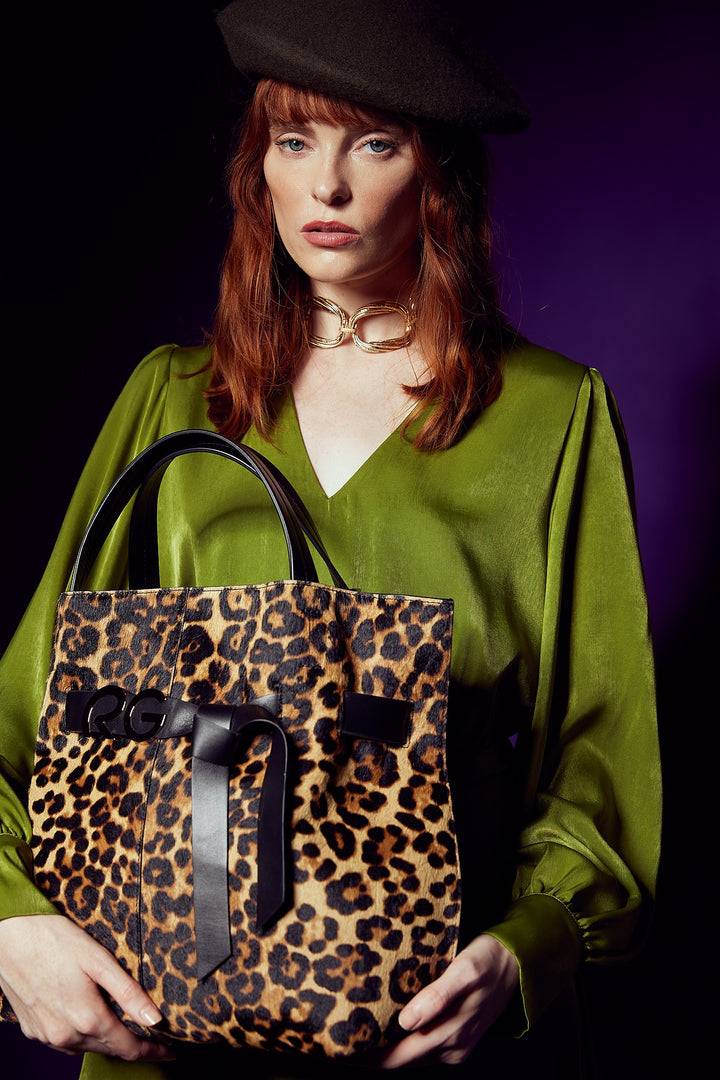 Roberta Gandolfi Dafne pony Large borsa a mano in pelle stampa animalier con tracolla staccabile Offerta