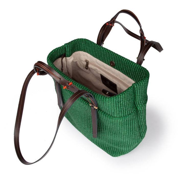 Roberta Gandolfi Fernanda Tote in rafia con finiture in pelle di vitello a doppia portabilità mano o shopping Vendita Economica